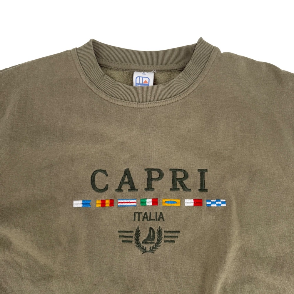Vintage 90s Crew Neck Capri Italy Sweatshirt Olive Green Embroidered Nautical XL - Picture 4 of 9